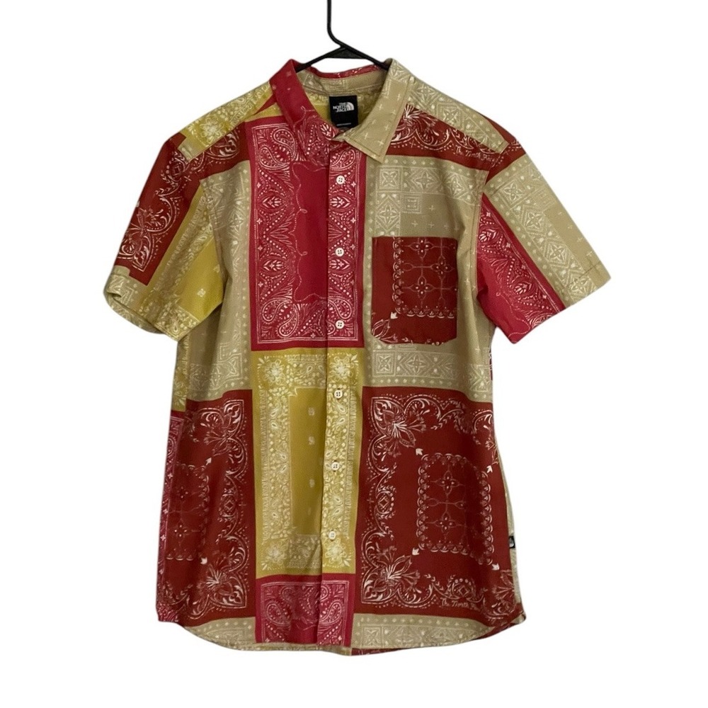 The North Face Shirt Mens Large Red Yellow Bandana Patchwork Baytrail Button Up